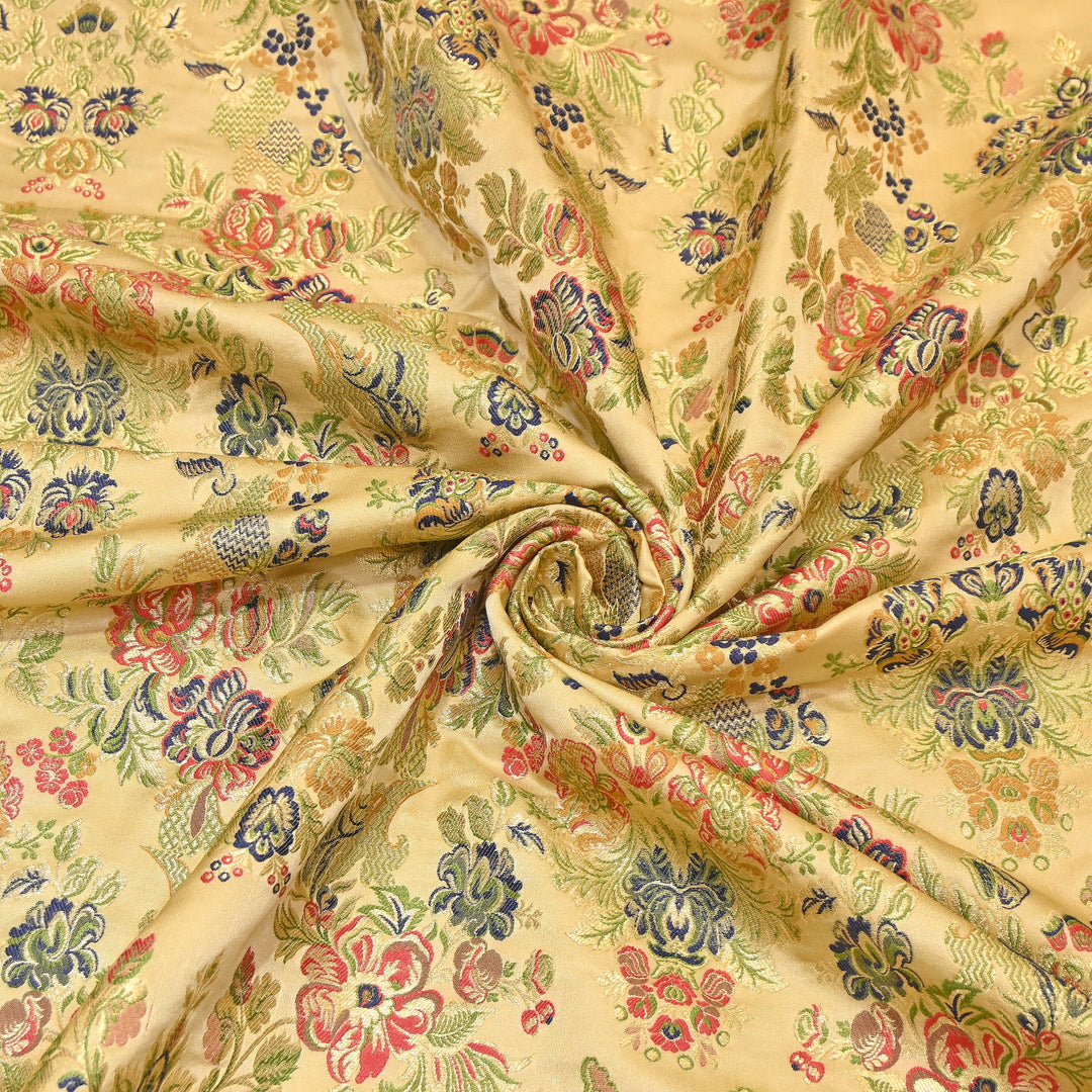 Satin Kimkhab Multi Brocade Fabric | Heavy Luxury Zari Woven Designer Fabric | RS0022-2