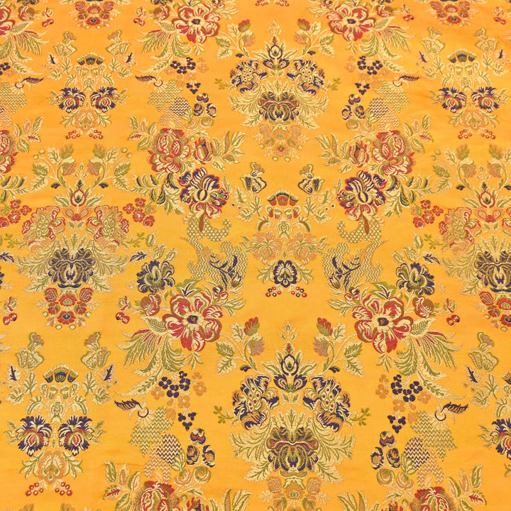 Satin Kimkhab Multi Brocade Fabric | Heavy Luxury Zari Woven Designer Fabric | RS0022-4