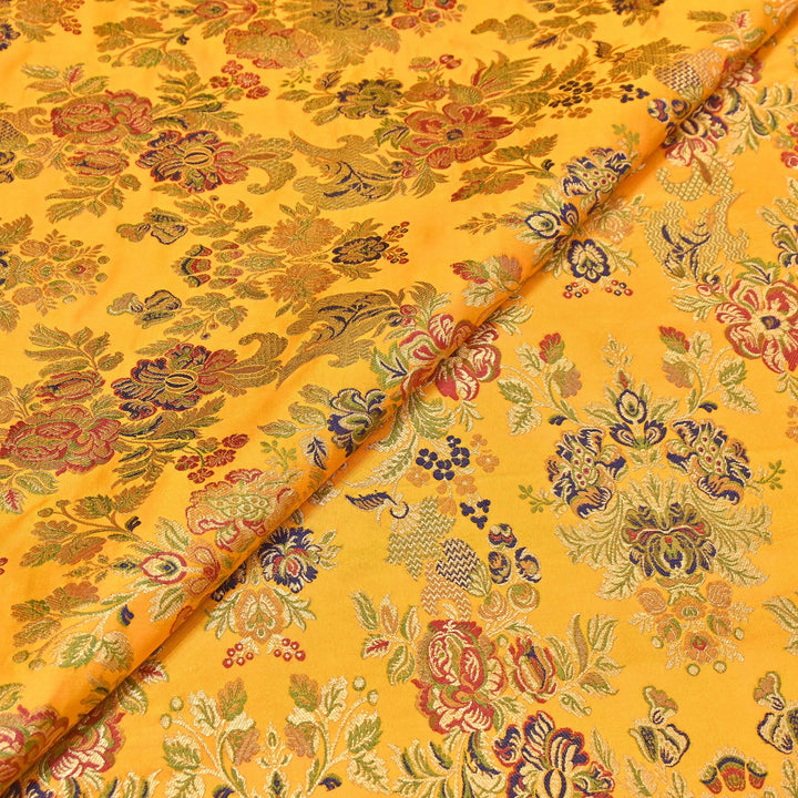 Satin Kimkhab Multi Brocade Fabric | Heavy Luxury Zari Woven Designer Fabric | RS0022-4