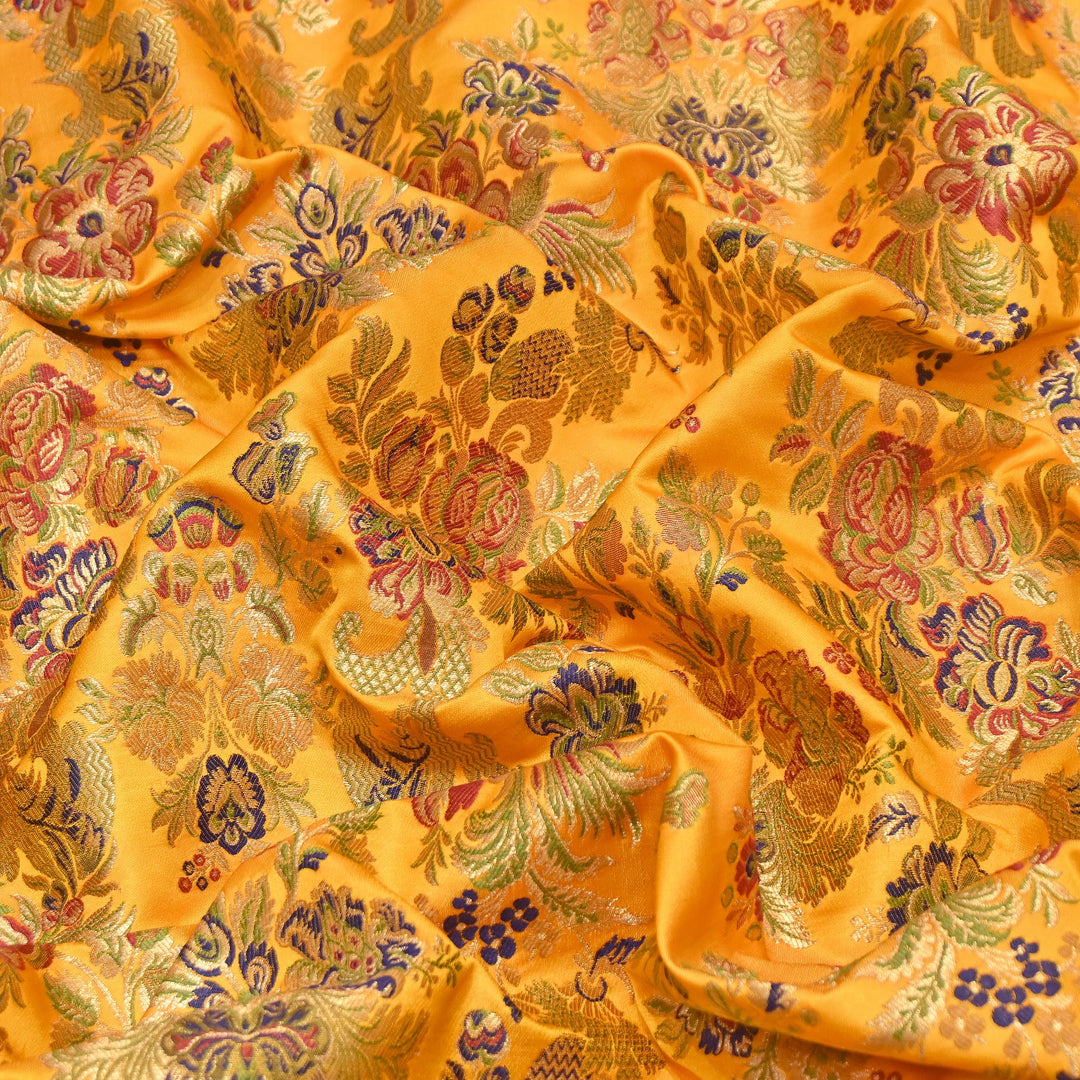 Satin Kimkhab Multi Brocade Fabric | Heavy Luxury Zari Woven Designer Fabric | RS0022-4
