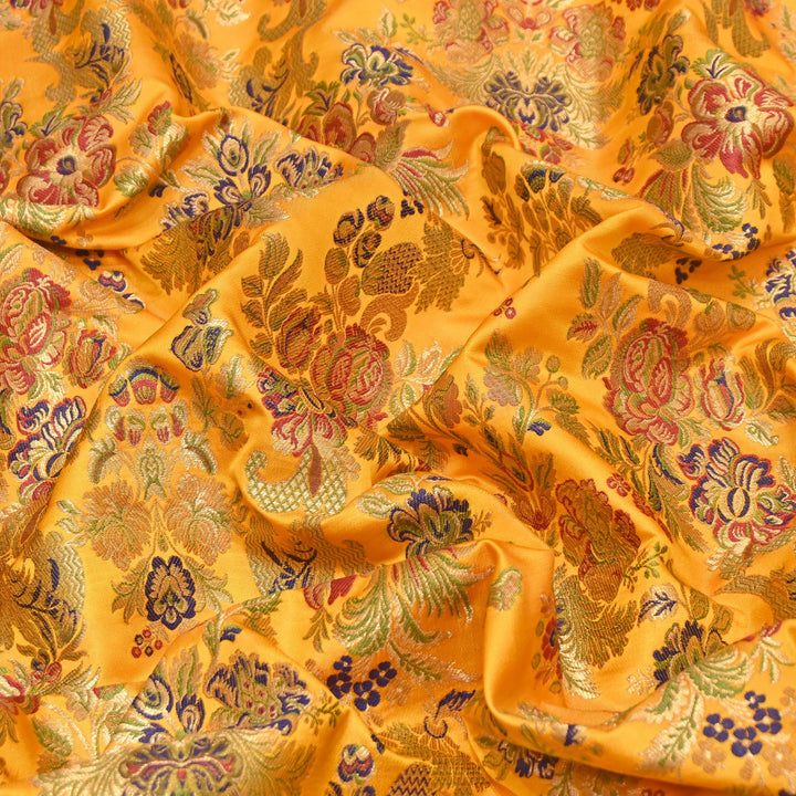Satin Kimkhab Multi Brocade Fabric | Heavy Luxury Zari Woven Designer Fabric | RS0022-4