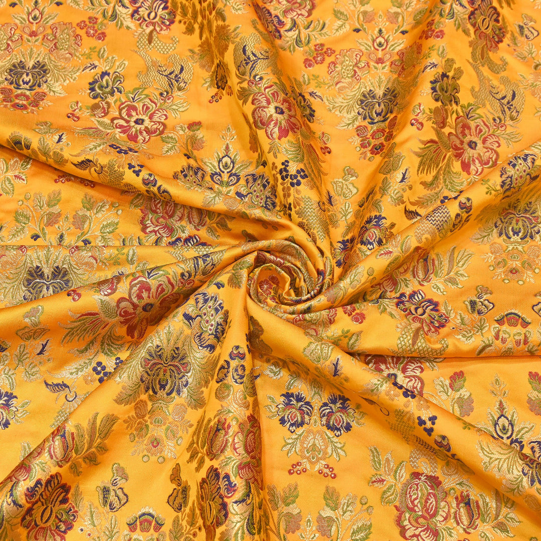 Satin Kimkhab Multi Brocade Fabric | Heavy Luxury Zari Woven Designer Fabric | RS0022-4