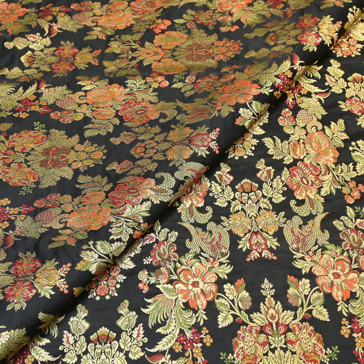 Satin Kimkhab Multi Brocade Fabric | Heavy Luxury Zari Woven Designer Fabric | RS0022-3