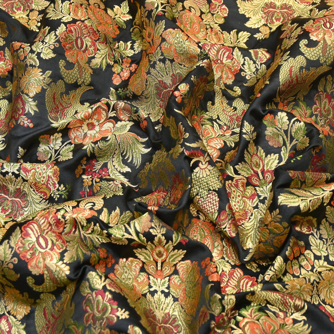 Satin Kimkhab Multi Brocade Fabric | Heavy Luxury Zari Woven Designer Fabric | RS0022-3