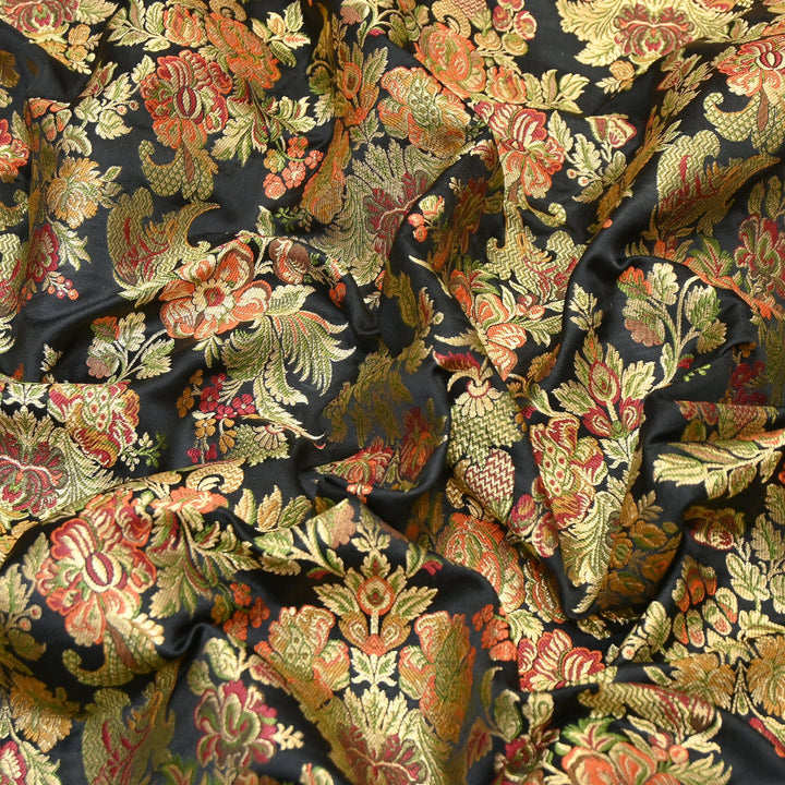 Satin Kimkhab Multi Brocade Fabric | Heavy Luxury Zari Woven Designer Fabric | RS0022-3