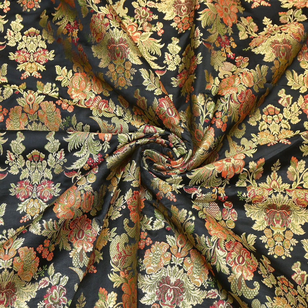 Satin Kimkhab Multi Brocade Fabric | Heavy Luxury Zari Woven Designer Fabric | RS0022-3