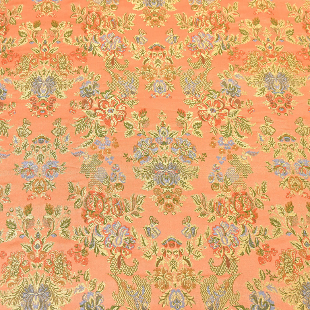Satin Kimkhab Multi Brocade Fabric | Heavy Luxury Zari Woven Designer Fabric | RS0022-6