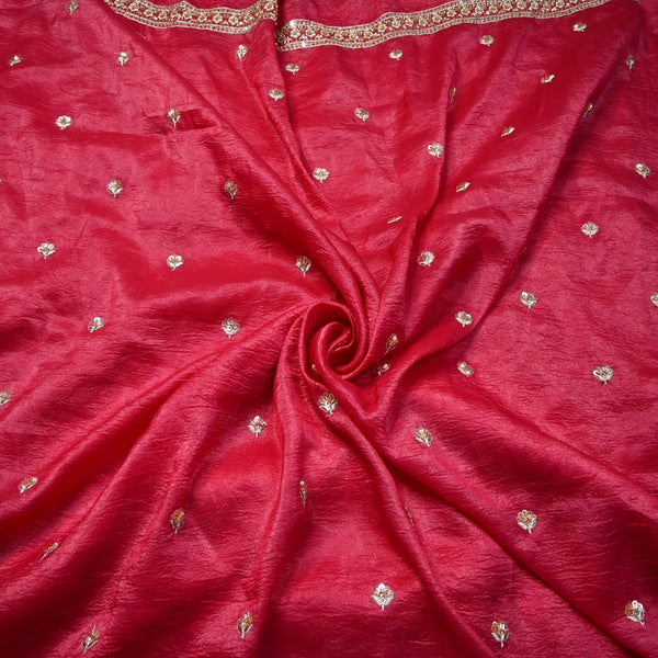 Crush Organza Zari Sequins Embroidery Fabrics
