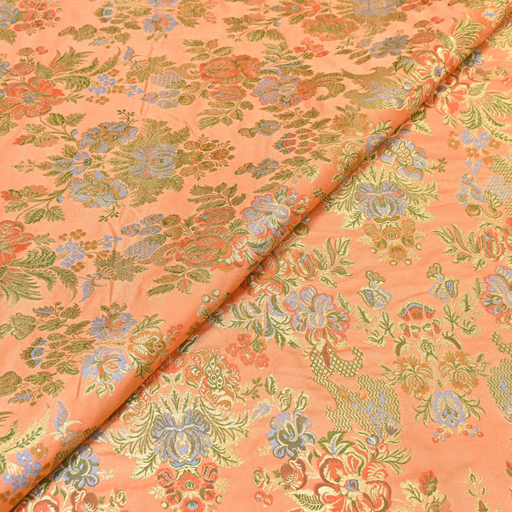 Satin Kimkhab Multi Brocade Fabric | Heavy Luxury Zari Woven Designer Fabric | RS0022-6