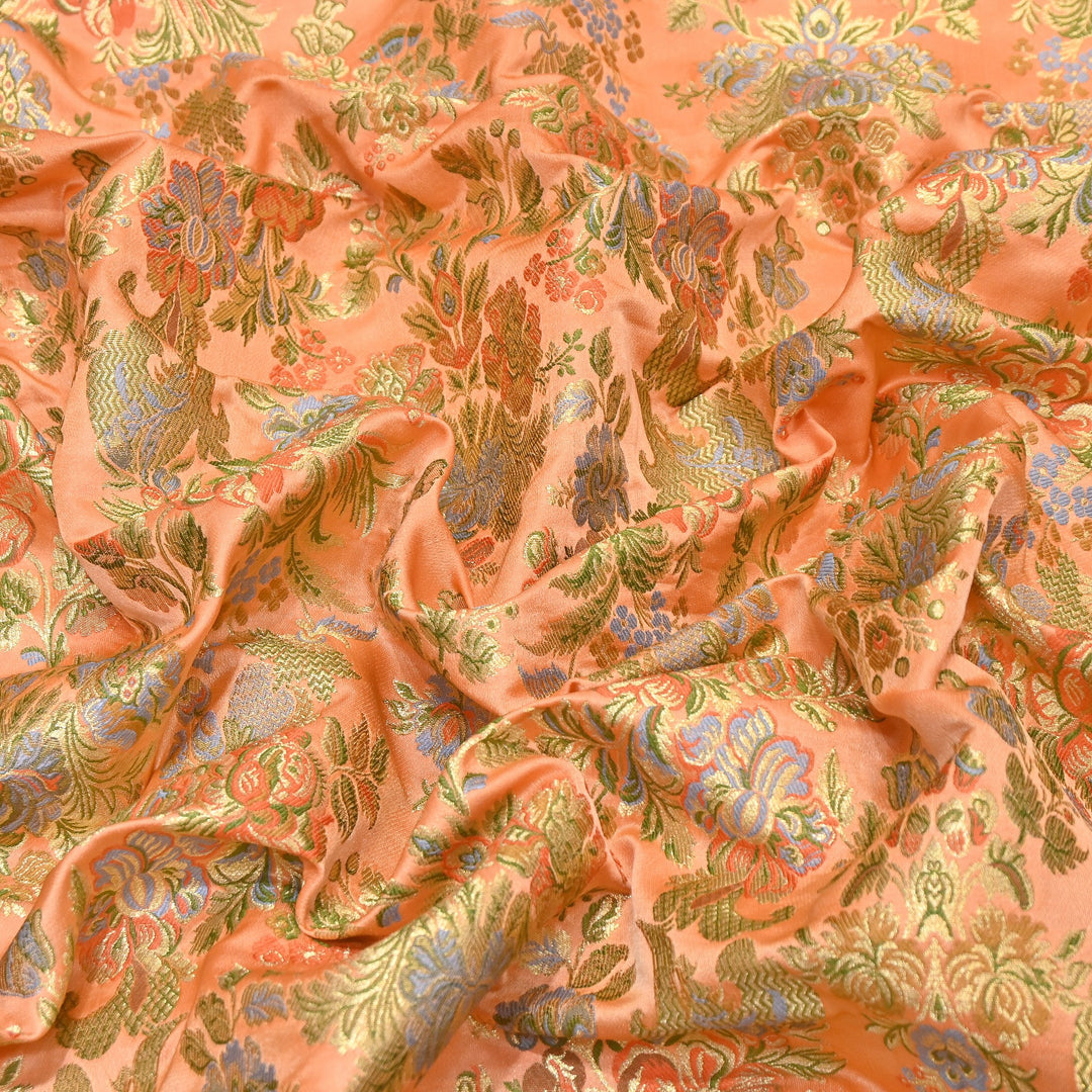 Satin Kimkhab Multi Brocade Fabric | Heavy Luxury Zari Woven Designer Fabric | RS0022-6
