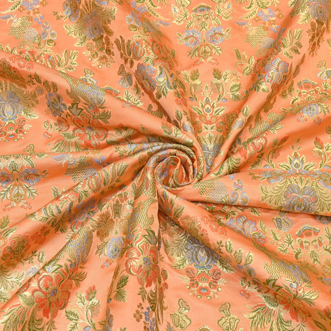 Satin Kimkhab Multi Brocade Fabric | Heavy Luxury Zari Woven Designer Fabric | RS0022-6