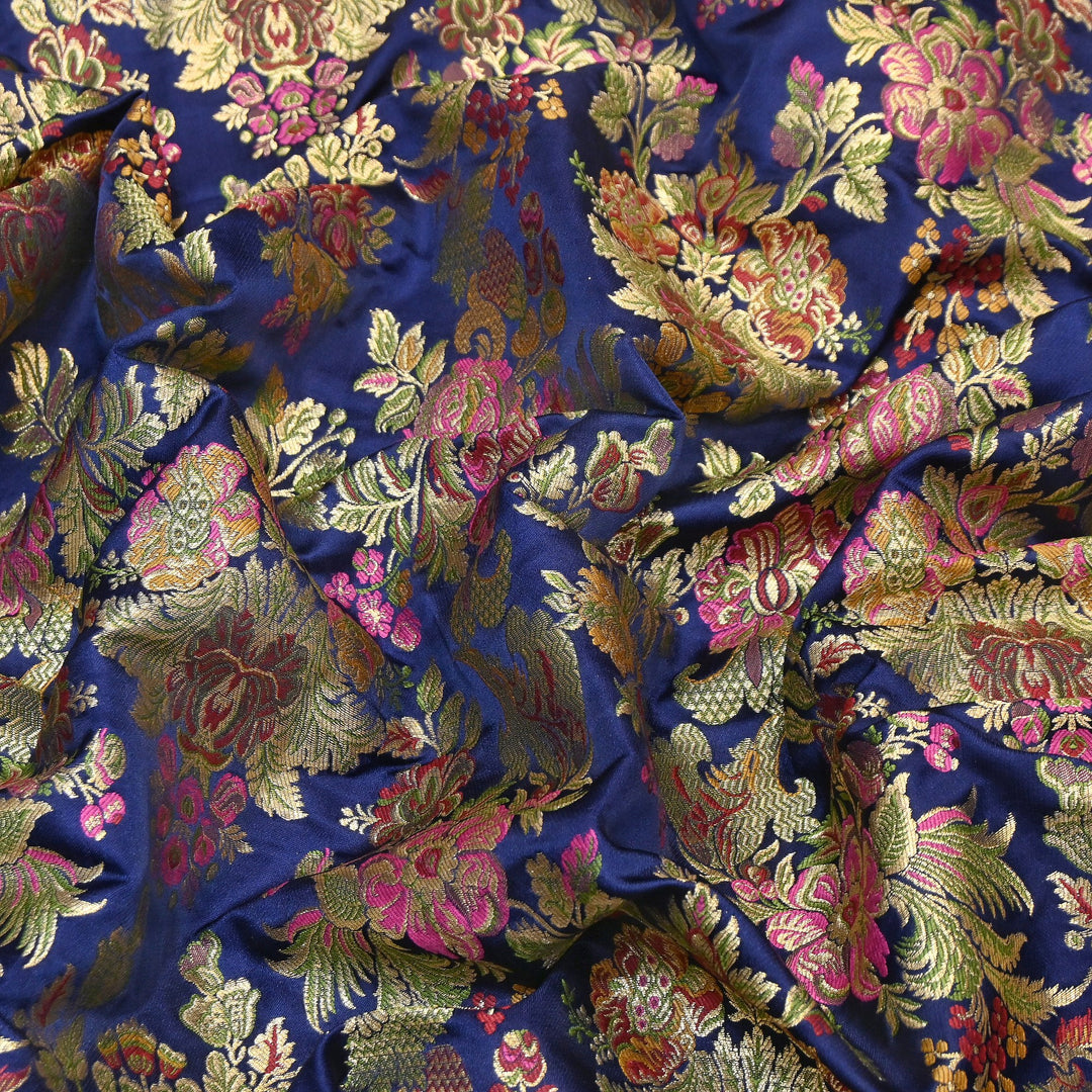 Satin Kimkhab Multi Brocade Fabric | Heavy Luxury Zari Woven Designer Fabric | RS0022-5