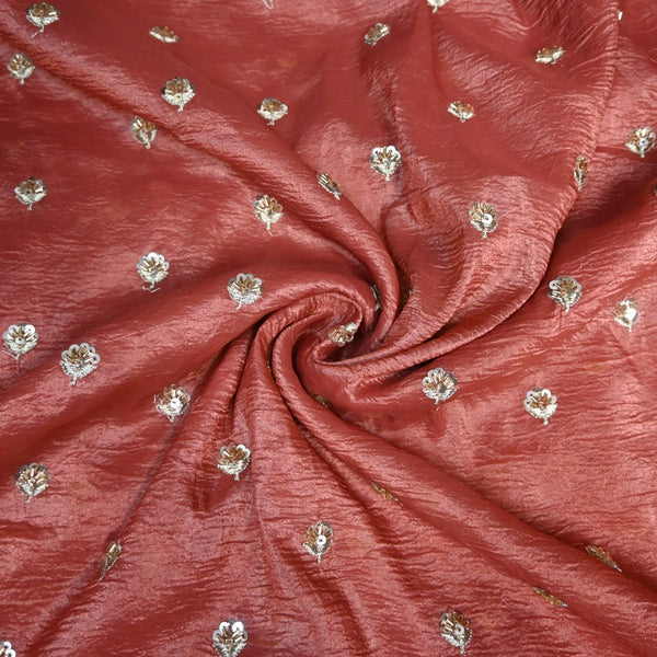 Crush Organza Zari Sequins Embroidery Fabrics