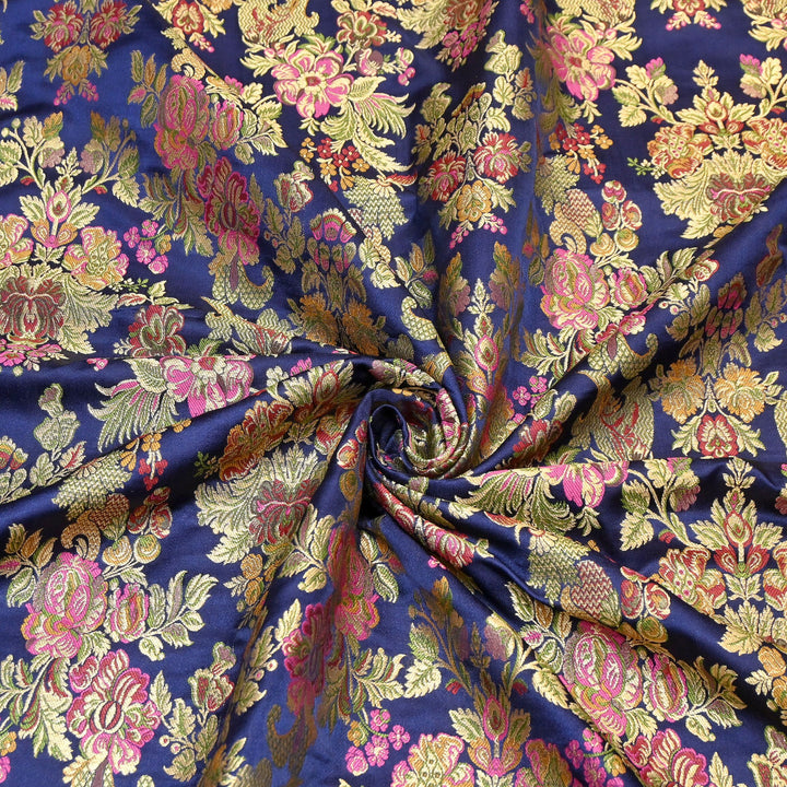Satin Kimkhab Multi Brocade Fabric | Heavy Luxury Zari Woven Designer Fabric | RS0022-5