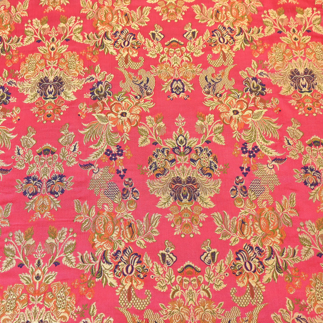 Satin Kimkhab Multi Brocade Fabric | Heavy Luxury Zari Woven Designer Fabric | RS0022-8