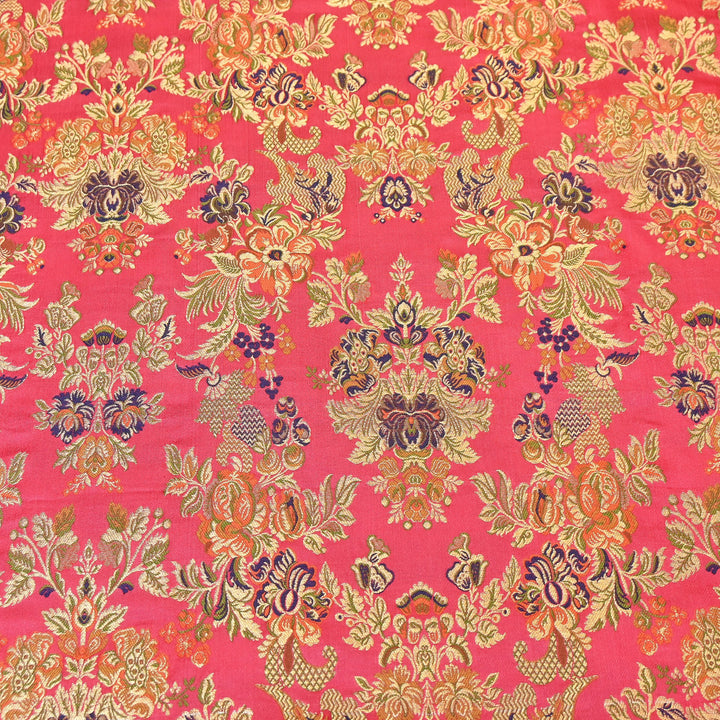 Satin Kimkhab Multi Brocade Fabric | Heavy Luxury Zari Woven Designer Fabric | RS0022-8