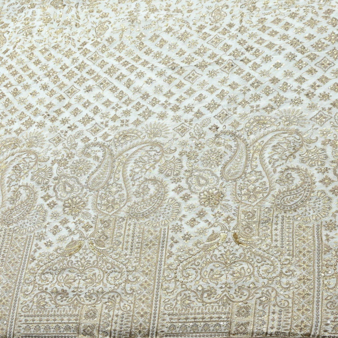 Premium Georgette Zari & Sequins Embroidery Fabric | Designer Embroidered Fabric-D289682-A