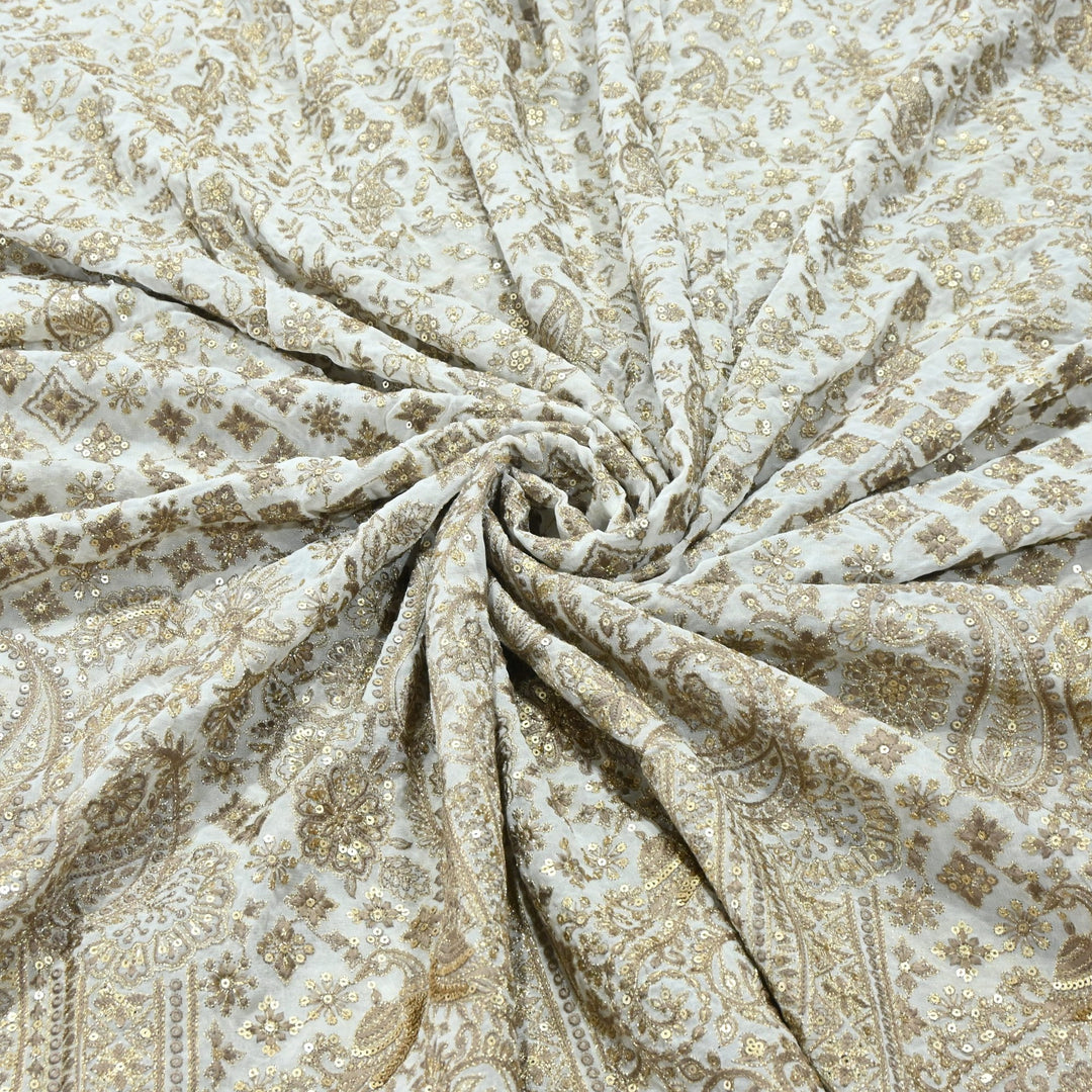 Premium Georgette Zari & Sequins Embroidery Fabric | Designer Embroidered Fabric-D289682-A