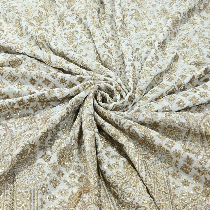 Premium Georgette Zari & Sequins Embroidery Fabric | Designer Embroidered Fabric-D289682-A