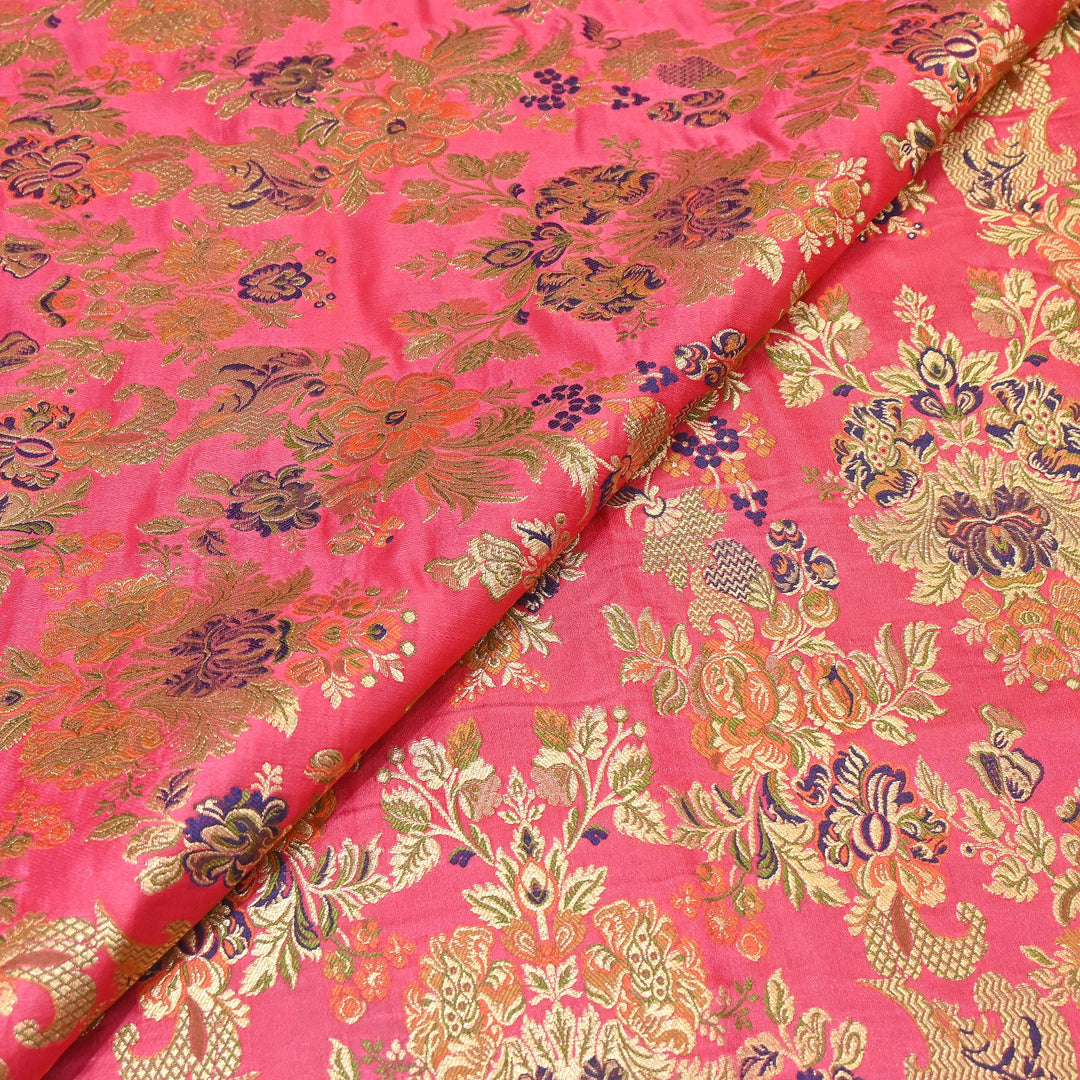 Satin Kimkhab Multi Brocade Fabric | Heavy Luxury Zari Woven Designer Fabric | RS0022-8