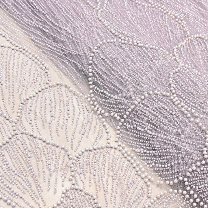 Purple Color Imported Heavy Cut Dana & Pearl Embroidered Designer Net Fabric- MG3729-1