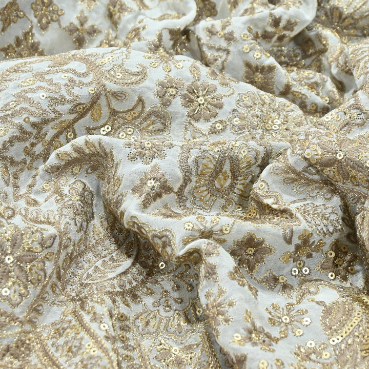 Premium Georgette Zari & Sequins Embroidery Fabric | Designer Embroidered Fabric-D289682-A