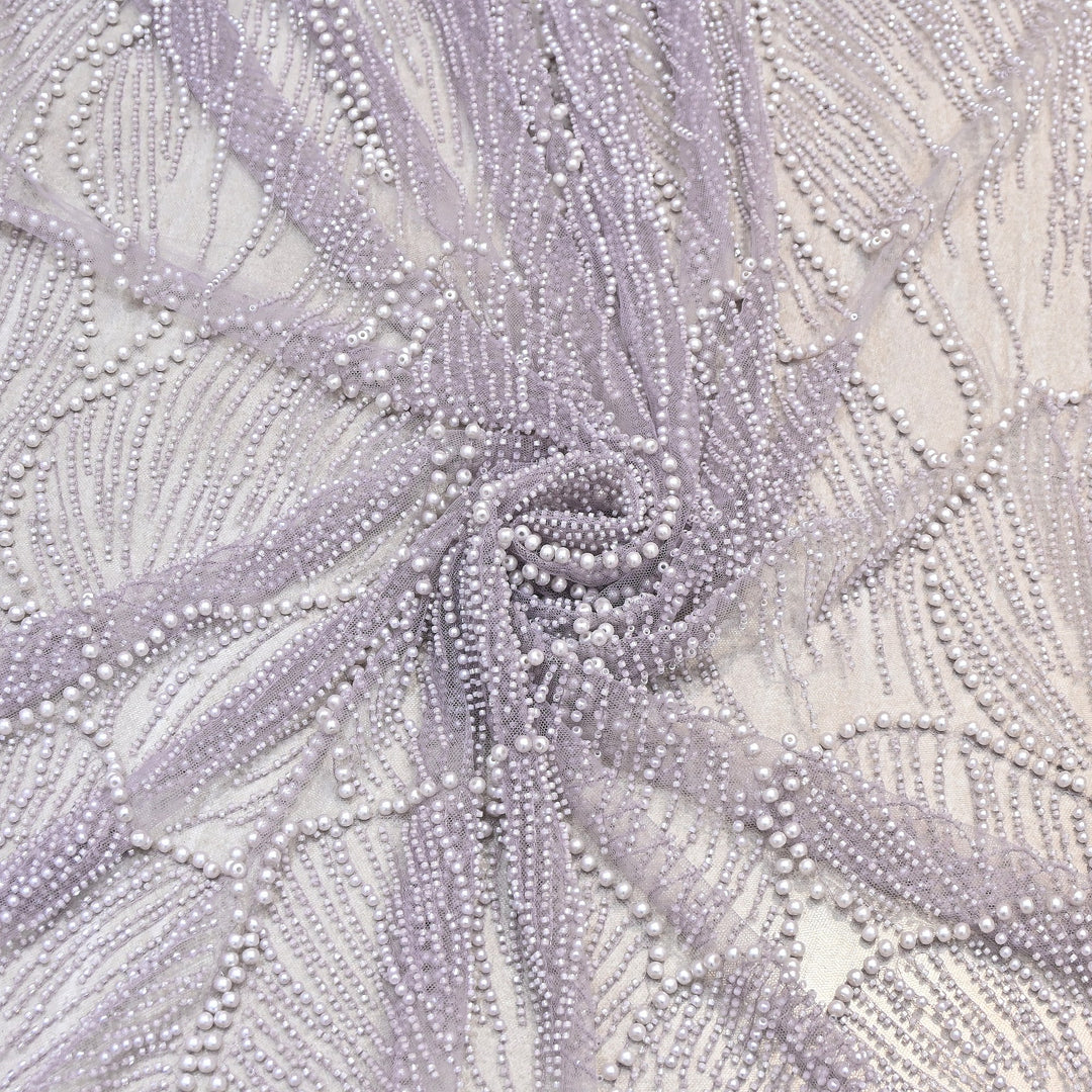 Purple Color Imported Heavy Cut Dana & Pearl Embroidered Designer Net Fabric- MG3729-1