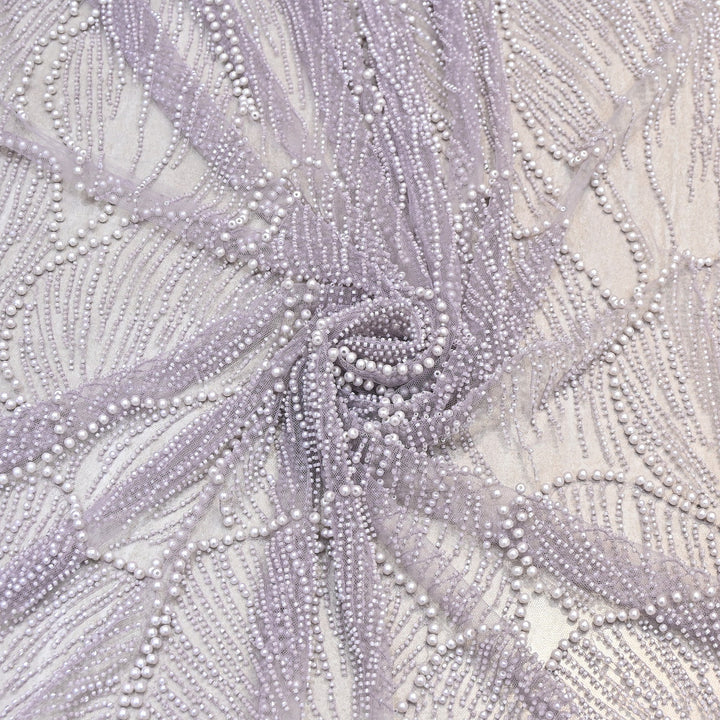 Purple Color Imported Heavy Cut Dana & Pearl Embroidered Designer Net Fabric- MG3729-1
