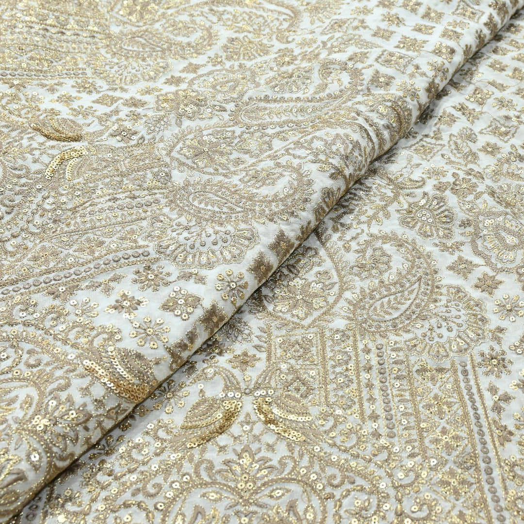 Premium Georgette Zari & Sequins Embroidery Fabric | Designer Embroidered Fabric-D289682-A