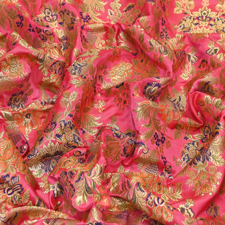 Satin Kimkhab Multi Brocade Fabric | Heavy Luxury Zari Woven Designer Fabric | RS0022-8