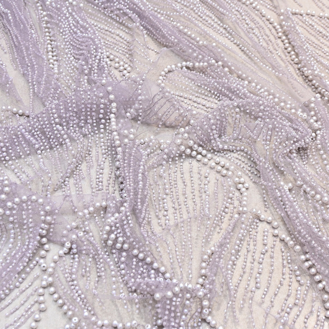 Purple Color Imported Heavy Cut Dana & Pearl Embroidered Designer Net Fabric- MG3729-1