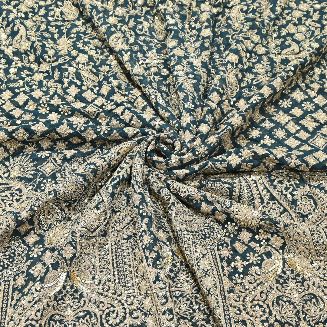 Premium Georgette Zari & Sequins Embroidery Fabric | Designer Embroidered Fabric-D289682-A1