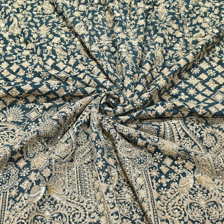 Premium Georgette Zari & Sequins Embroidery Fabric | Designer Embroidered Fabric-D289682-A1