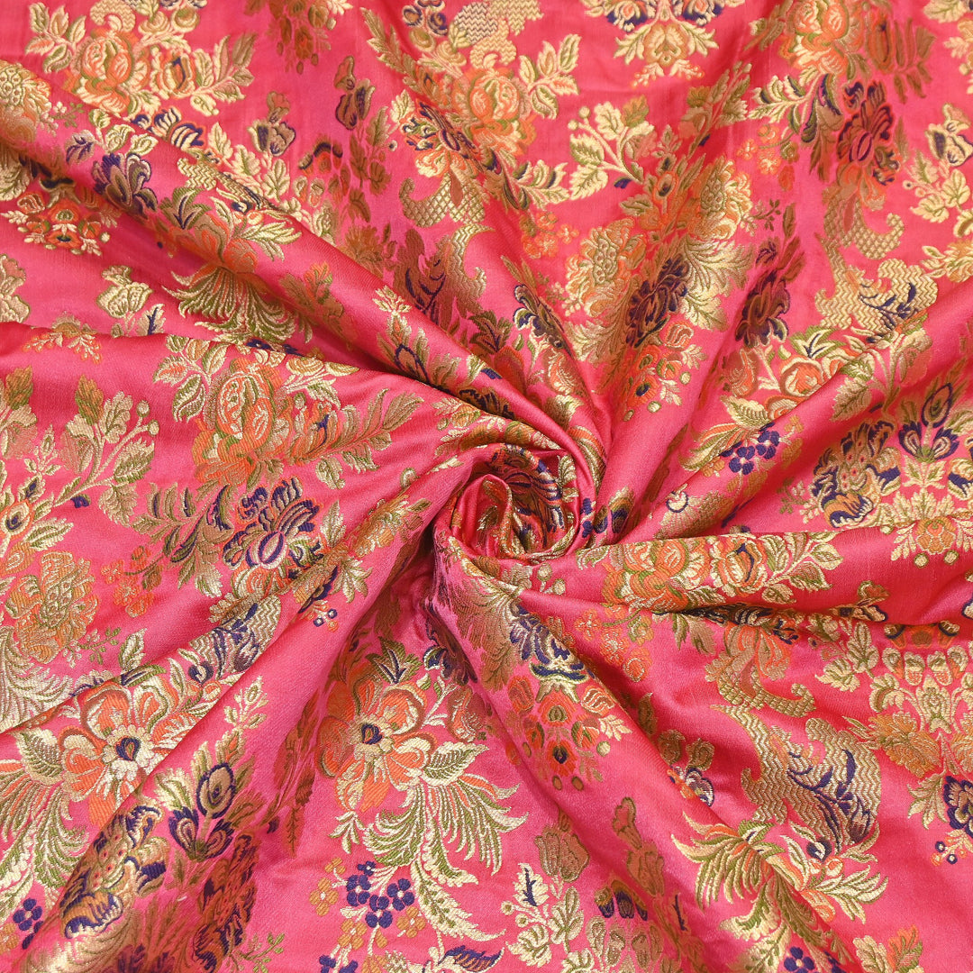Satin Kimkhab Multi Brocade Fabric | Heavy Luxury Zari Woven Designer Fabric | RS0022-8