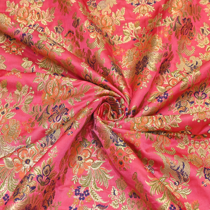 Satin Kimkhab Multi Brocade Fabric | Heavy Luxury Zari Woven Designer Fabric | RS0022-8