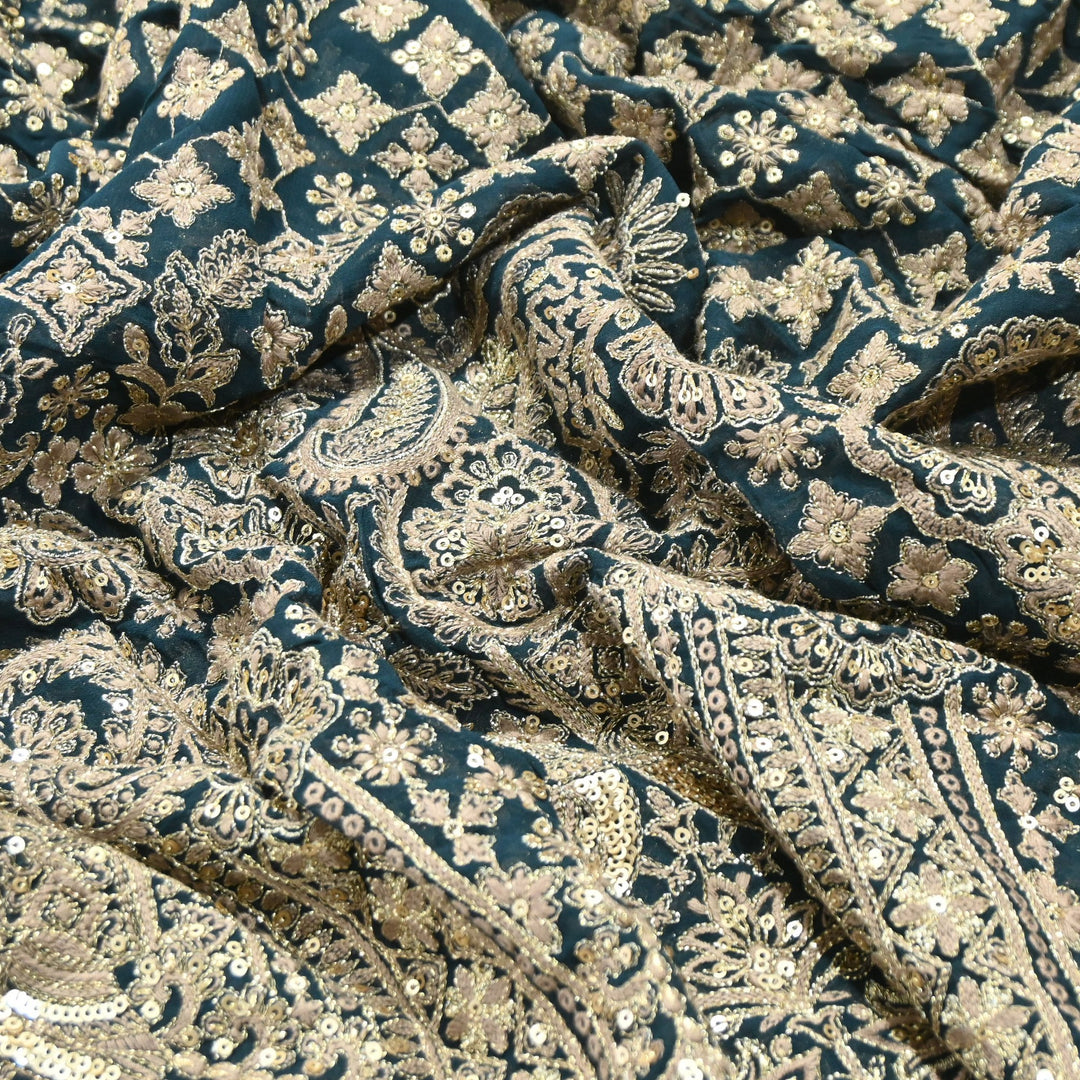 Premium Georgette Zari & Sequins Embroidery Fabric | Designer Embroidered Fabric-D289682-A1