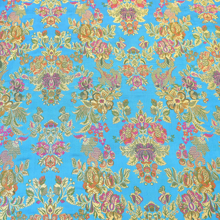 Satin Kimkhab Multi Brocade Fabric | Heavy Luxury Zari Woven Designer Fabric | RS0022-7