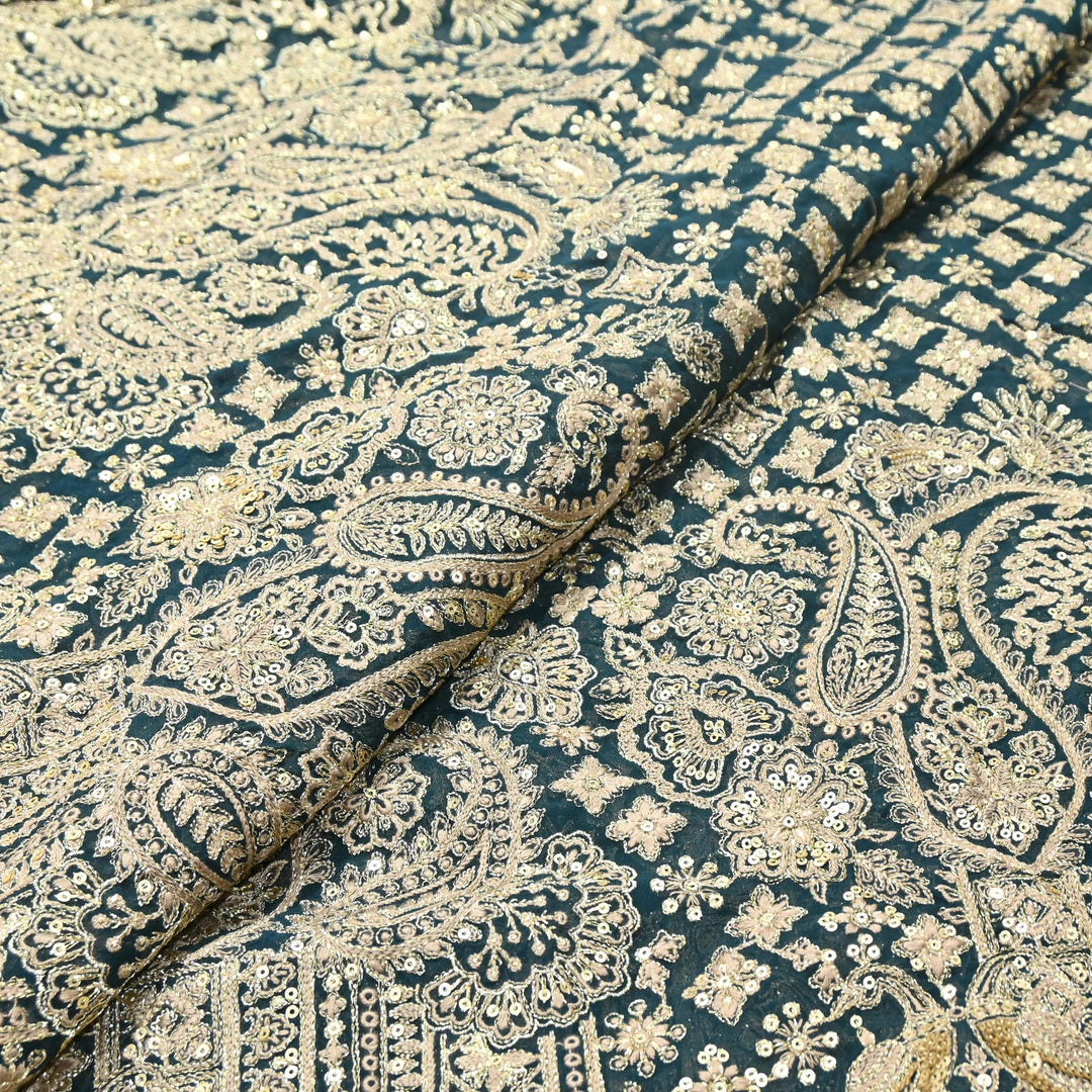 Premium Georgette Zari & Sequins Embroidery Fabric | Designer Embroidered Fabric-D289682-A1