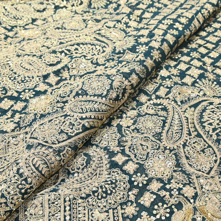 Premium Georgette Zari & Sequins Embroidery Fabric | Designer Embroidered Fabric-D289682-A1