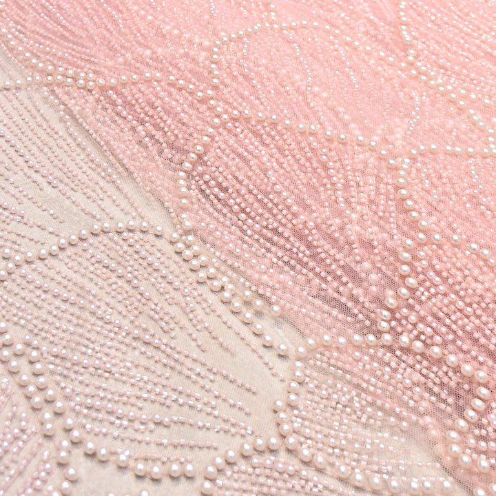 Blush Pink Color Imported Heavy Cut Dana & Pearl Embroidered Designer Net Fabric- MG3729-3