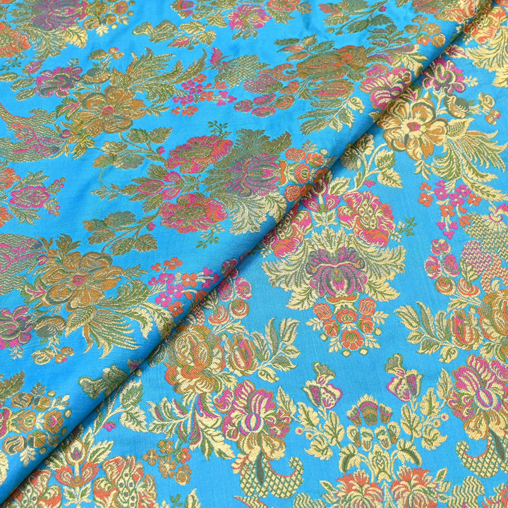 Satin Kimkhab Multi Brocade Fabric | Heavy Luxury Zari Woven Designer Fabric | RS0022-7