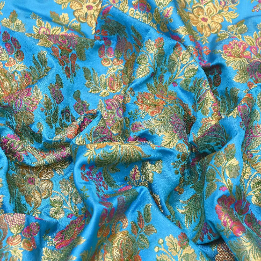 Satin Kimkhab Multi Brocade Fabric | Heavy Luxury Zari Woven Designer Fabric | RS0022-7