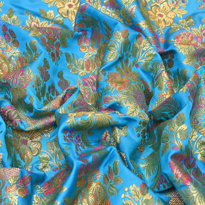Satin Kimkhab Multi Brocade Fabric | Heavy Luxury Zari Woven Designer Fabric | RS0022-7