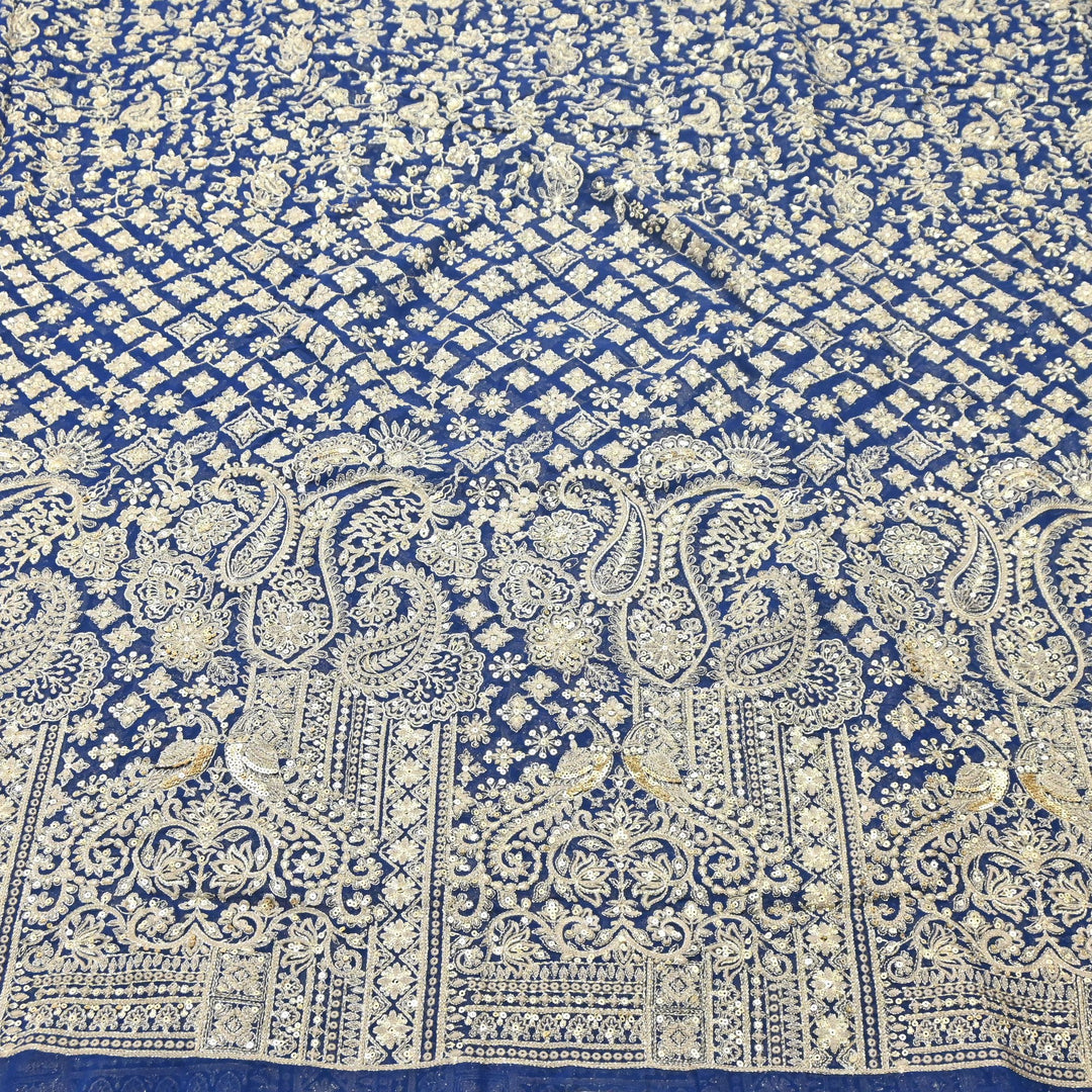 Premium Georgette Zari & Sequins Embroidery Fabric | Designer Embroidered Fabric-D289682-A2
