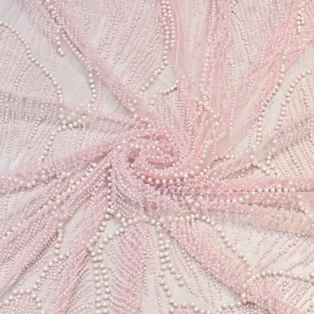 Blush Pink Color Imported Heavy Cut Dana & Pearl Embroidered Designer Net Fabric- MG3729-3