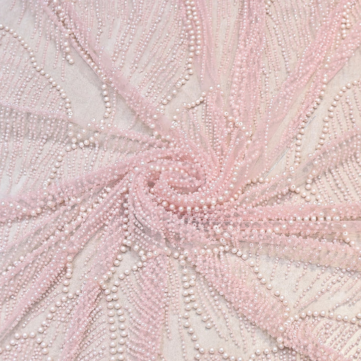 Blush Pink Color Imported Heavy Cut Dana & Pearl Embroidered Designer Net Fabric- MG3729-3