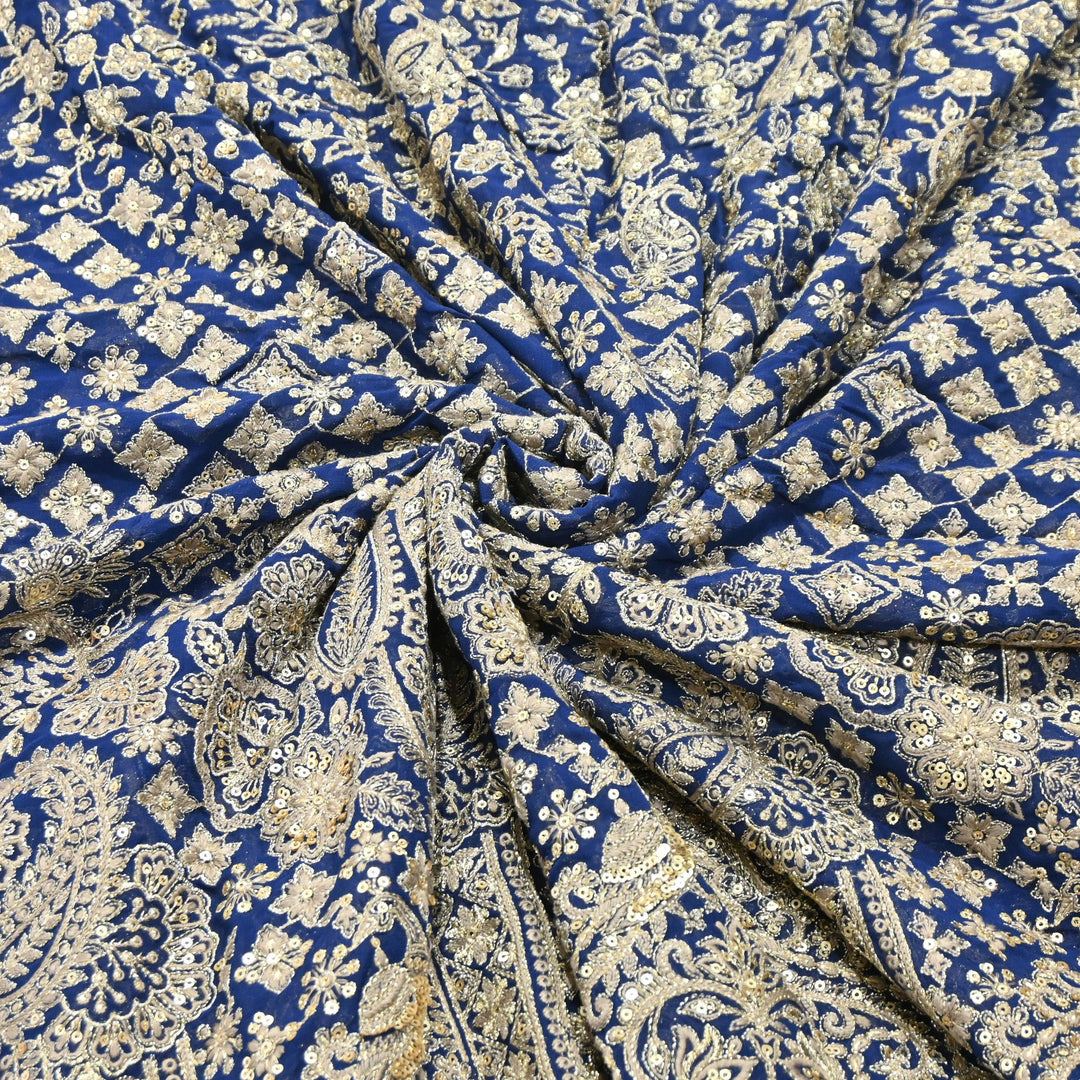 Premium Georgette Zari & Sequins Embroidery Fabric | Designer Embroidered Fabric-D289682-A2