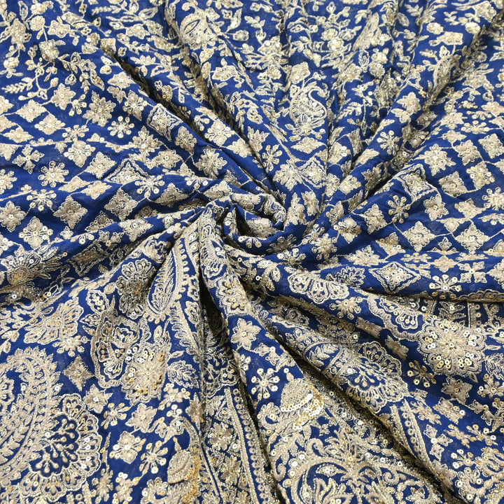 Premium Georgette Zari & Sequins Embroidery Fabric | Designer Embroidered Fabric-D289682-A2