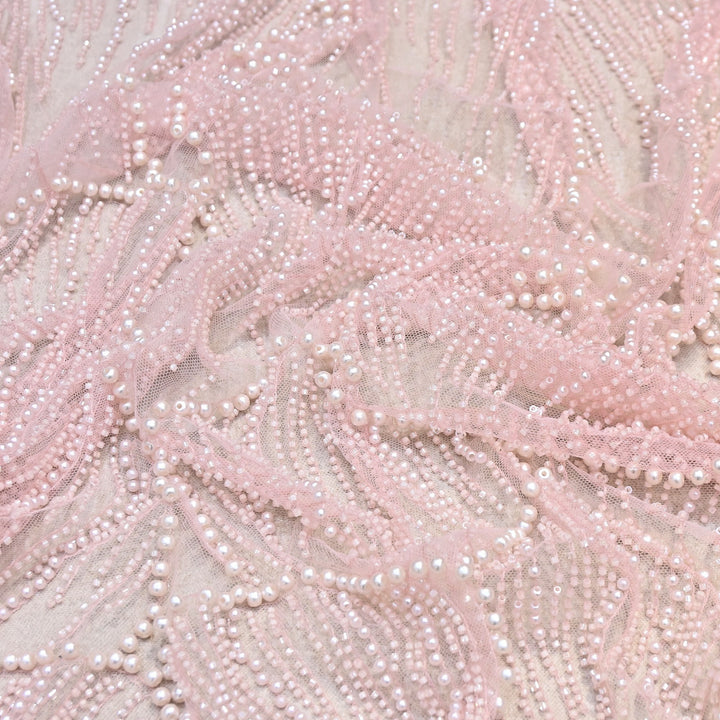 Blush Pink Color Imported Heavy Cut Dana & Pearl Embroidered Designer Net Fabric- MG3729-3
