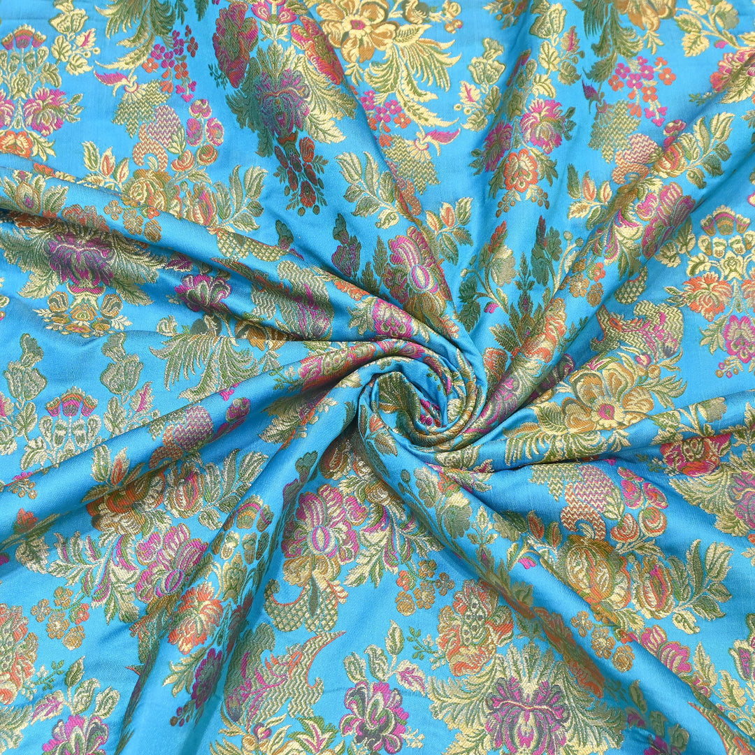 Satin Kimkhab Multi Brocade Fabric | Heavy Luxury Zari Woven Designer Fabric | RS0022-7